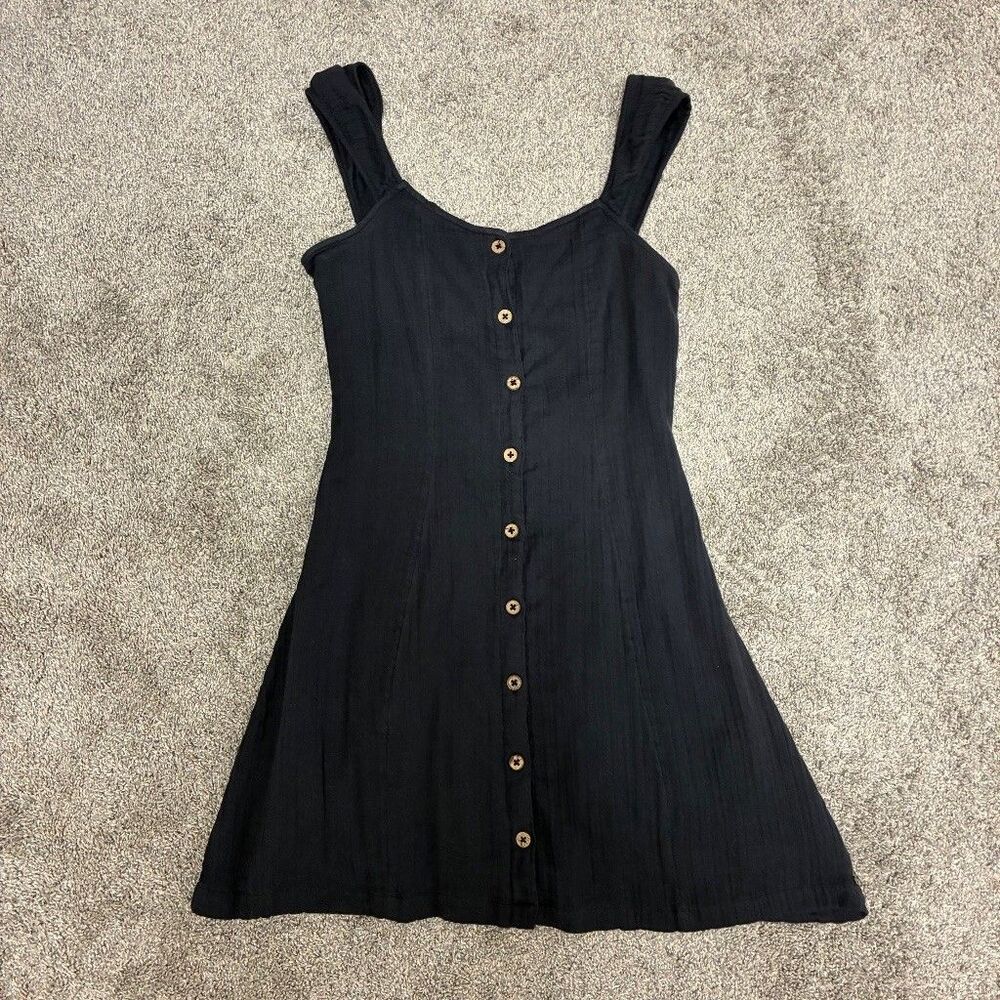 Roxy 100% Cotton Button Up Mini Dress Junior’s Size M Navy Blue Sleeveless Teen